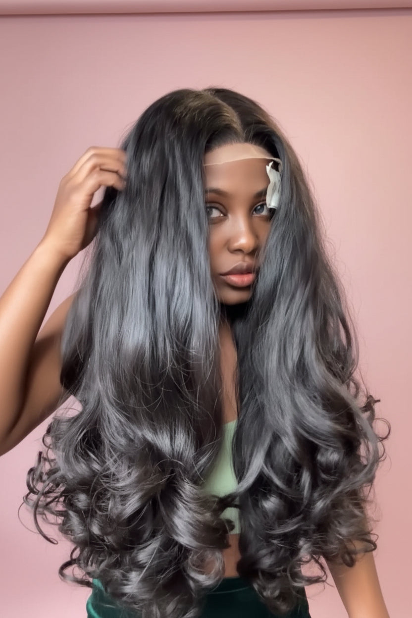 26”Raw unprocessed loose curly | paired with 5x5